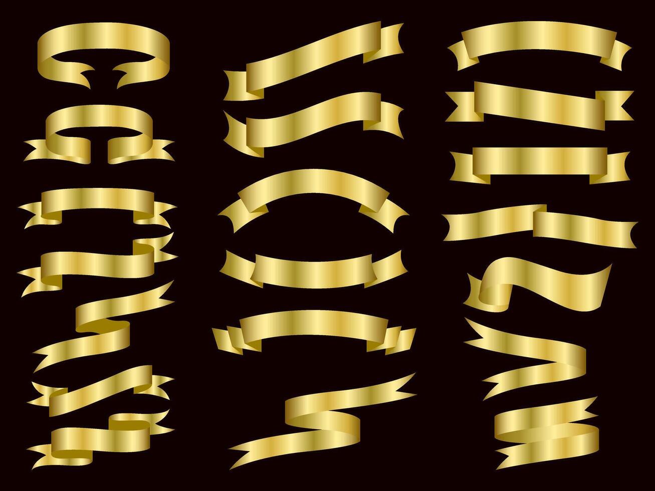 golden Farbe Band Elemente. Gold Gliederung modern einfach Bänder Sammlung. eben Banner Band zum dekorativ Design. Bänder, Banner, Abzeichen, Etiketten Design Elemente. vektor