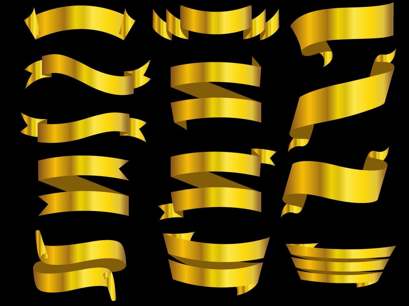gyllene Färg band element. guld översikt modern enkel band samling. platt baner band för dekorativ design. band, banderoller, märken, etiketter design element. vektor