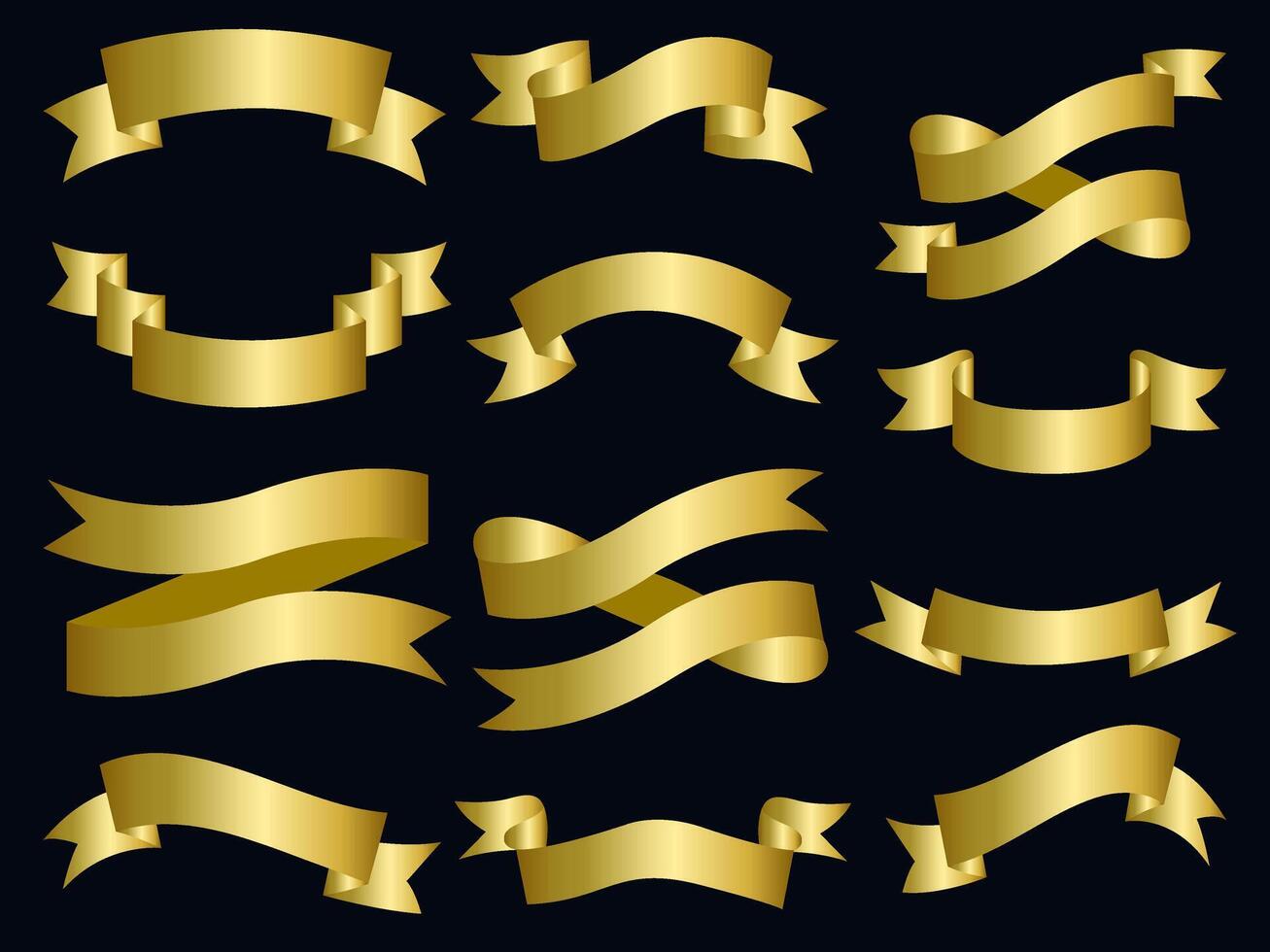 golden Farbe Band Elemente. Gold Gliederung modern einfach Bänder Sammlung. eben Banner Band zum dekorativ Design. Bänder, Banner, Abzeichen, Etiketten Design Elemente. vektor