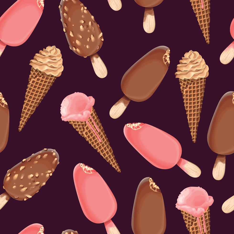 nahtlos Muster mit Schokolade und Erdbeere Eis Sahne vektor
