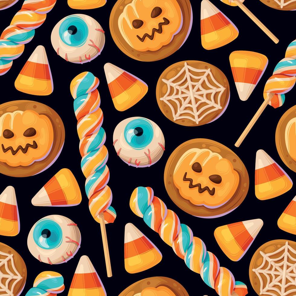 sötsaker godis och färgrik klubbor halloween sömlös mönster illustrationer vektor