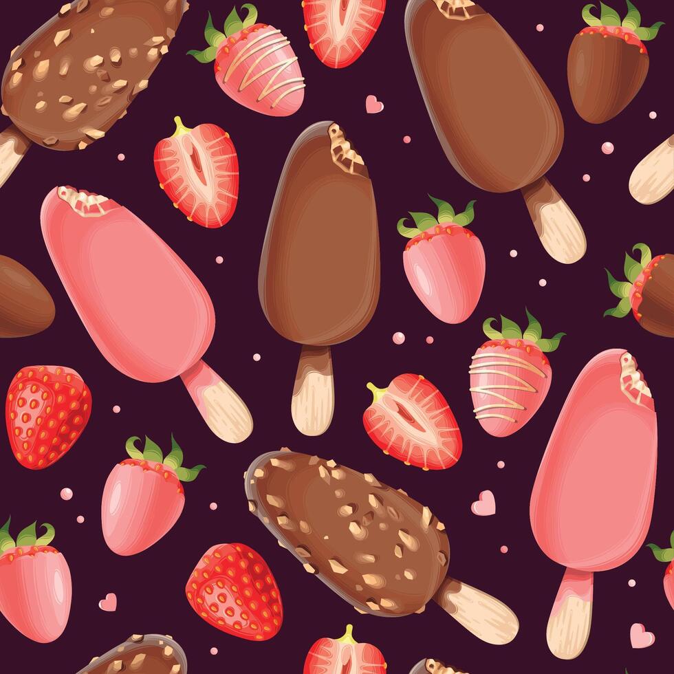 sömlös mönster med choklad och jordgubb is grädde vektor