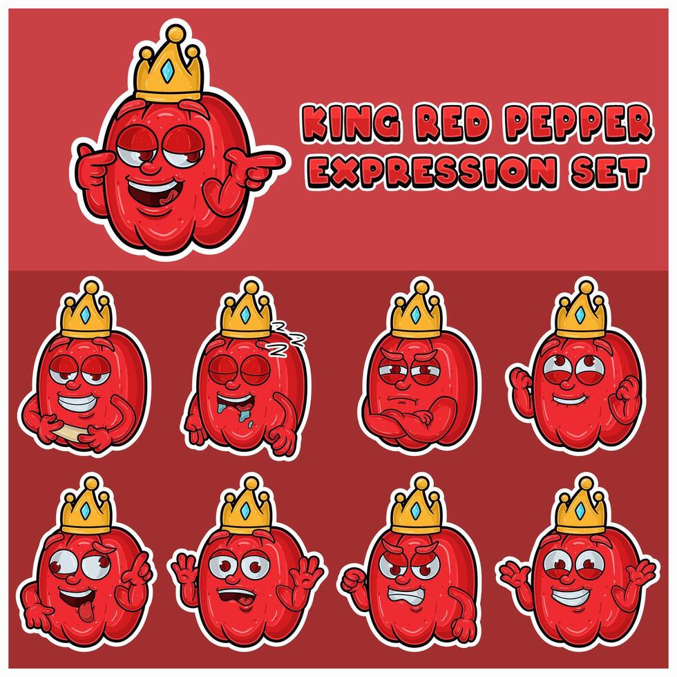 tecknad serie maskot av peppar karaktär med kung och uttryck uppsättning. vektor