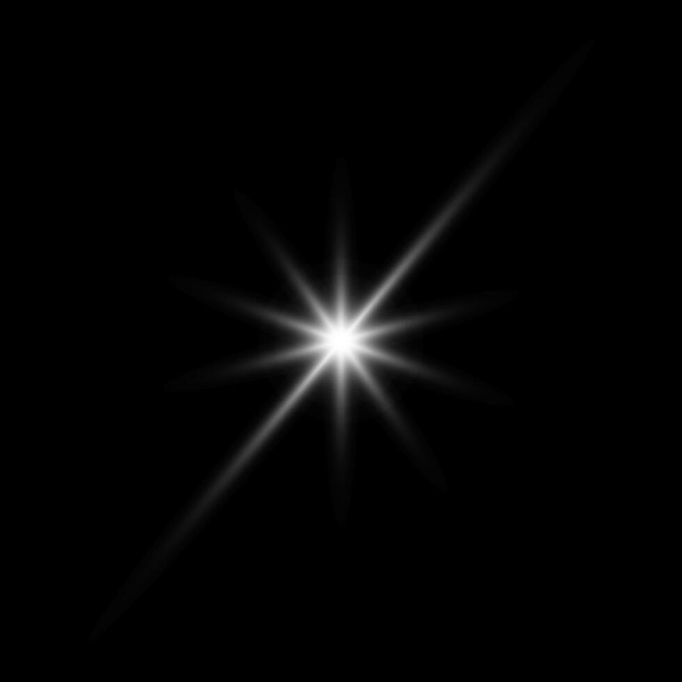 Blendung Star auf schwarz. Licht blitzt. transparent Elemente mit glühen bewirken vektor