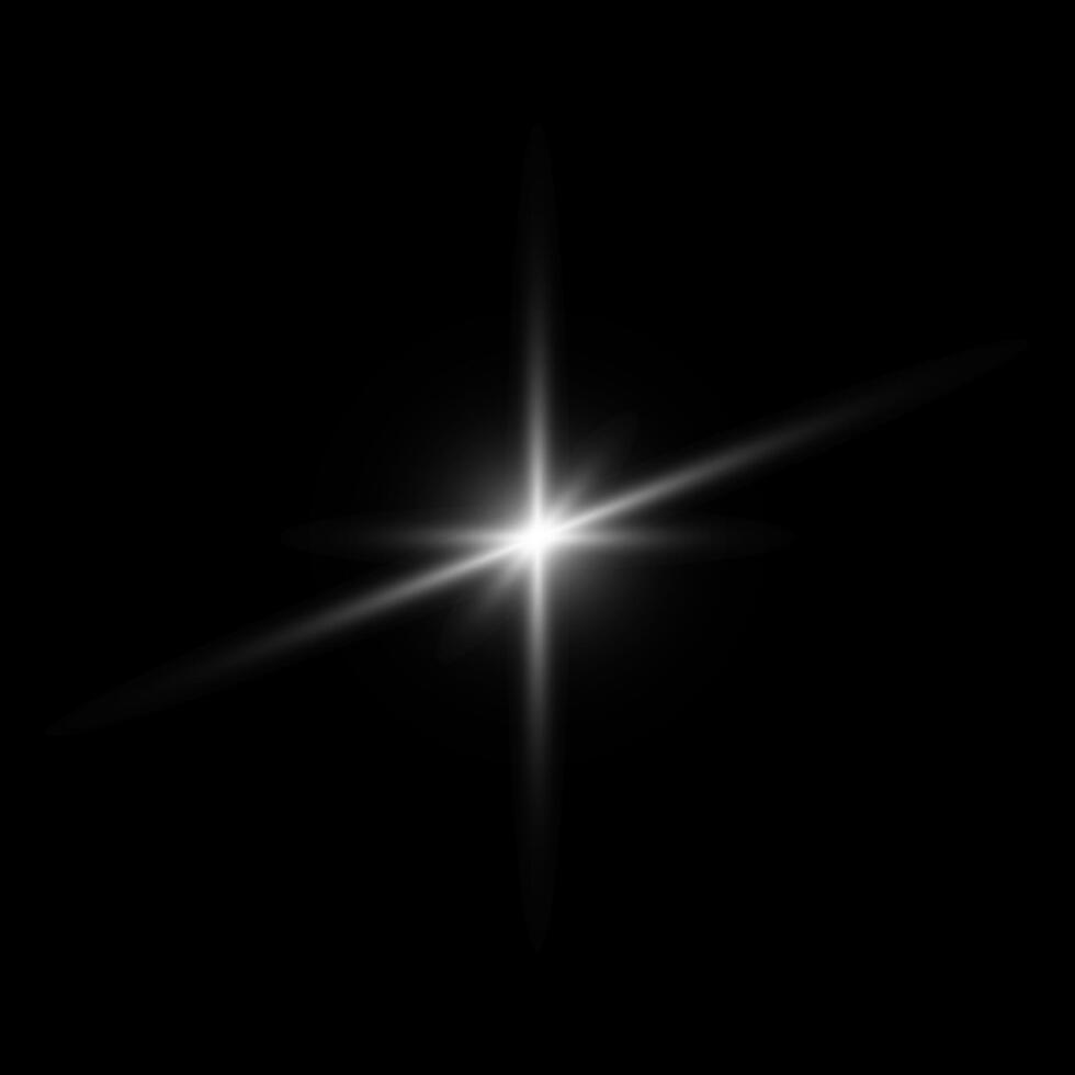 Blendung Star auf schwarz. Licht blitzt. transparent Elemente mit glühen bewirken vektor