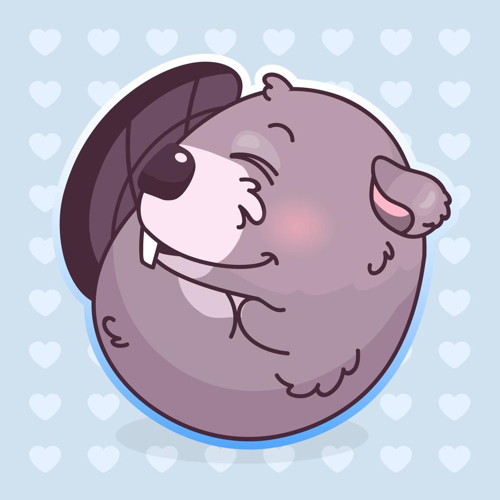 süße Biber kawaii Cartoon-Vektor-Figur. entzückende und lustige Tier schlafen zusammengerollt, umarmt Schwanz isoliert Aufkleber, Patch. Anime Baby Boy Biber Emoji auf blauem Hintergrund vektor