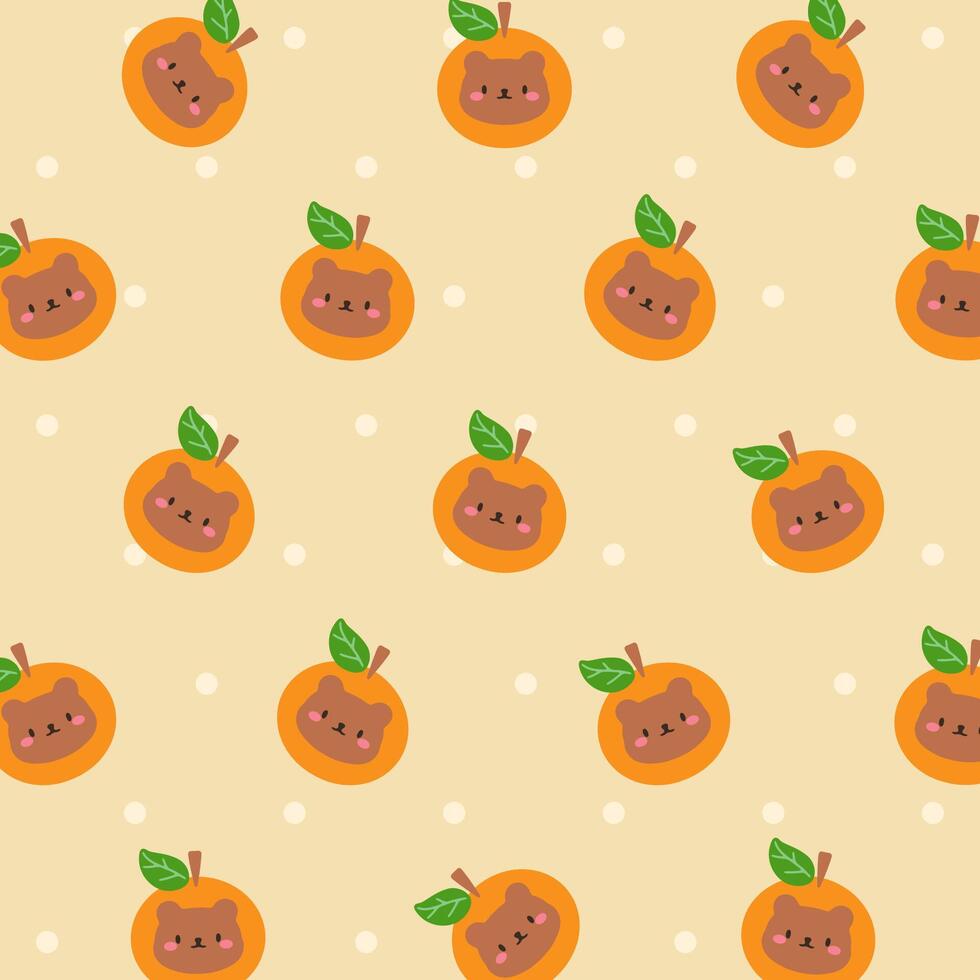 Muster mit Karikatur Orange Bär auf Orange Hintergrund vektor