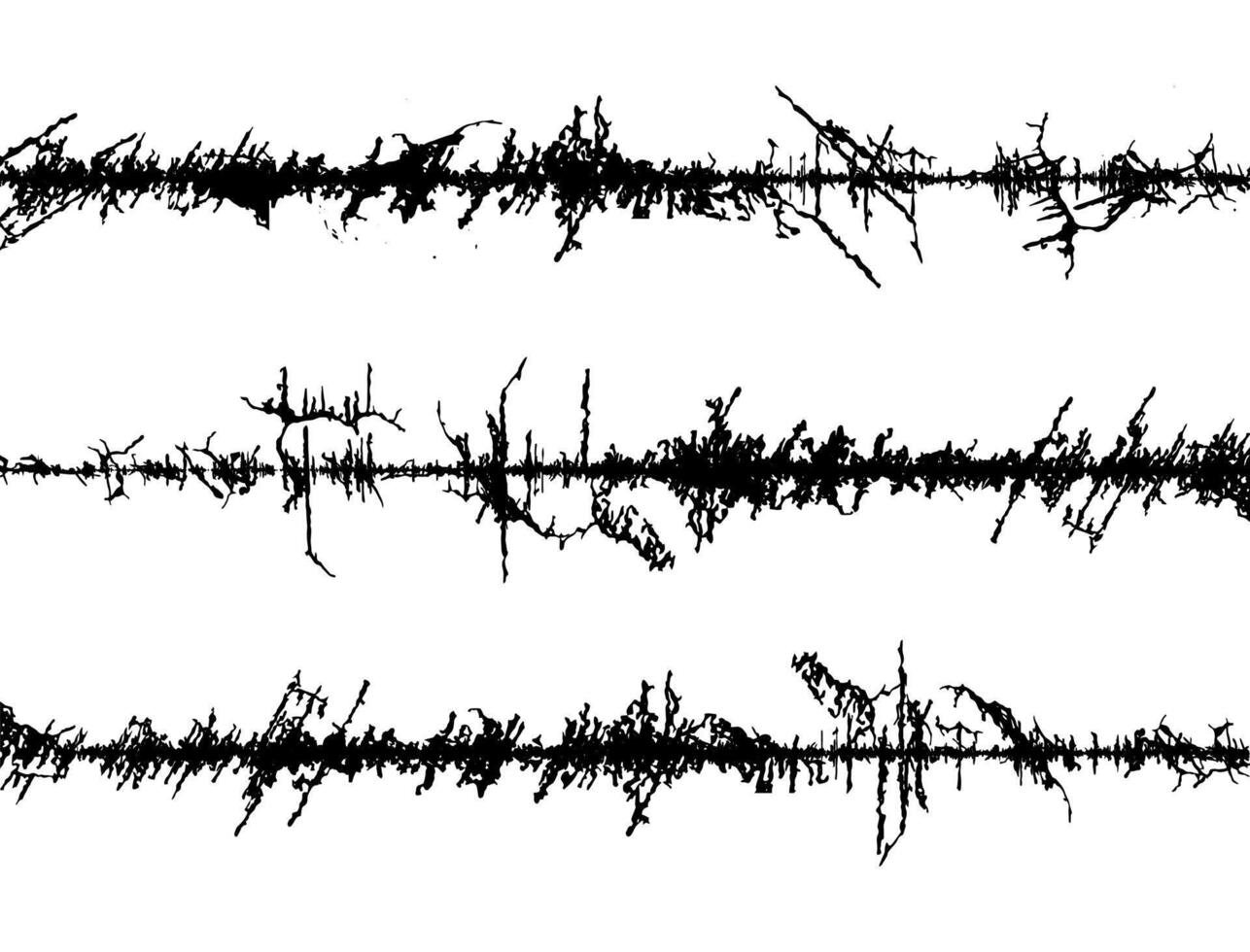 Rahmen von Kabel, mit Widerhaken Draht Textur Satz, schwarz und Weiß mit Widerhaken Draht Grenze, Klang Wellen im anders Formen und Größen, vektor