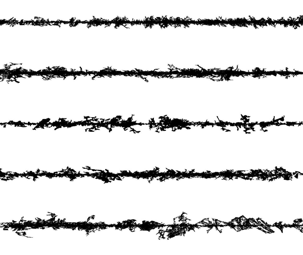 Rahmen von Kabel, mit Widerhaken Draht Textur Satz, schwarz und Weiß mit Widerhaken Draht Grenze, Klang Wellen im anders Formen und Größen, vektor