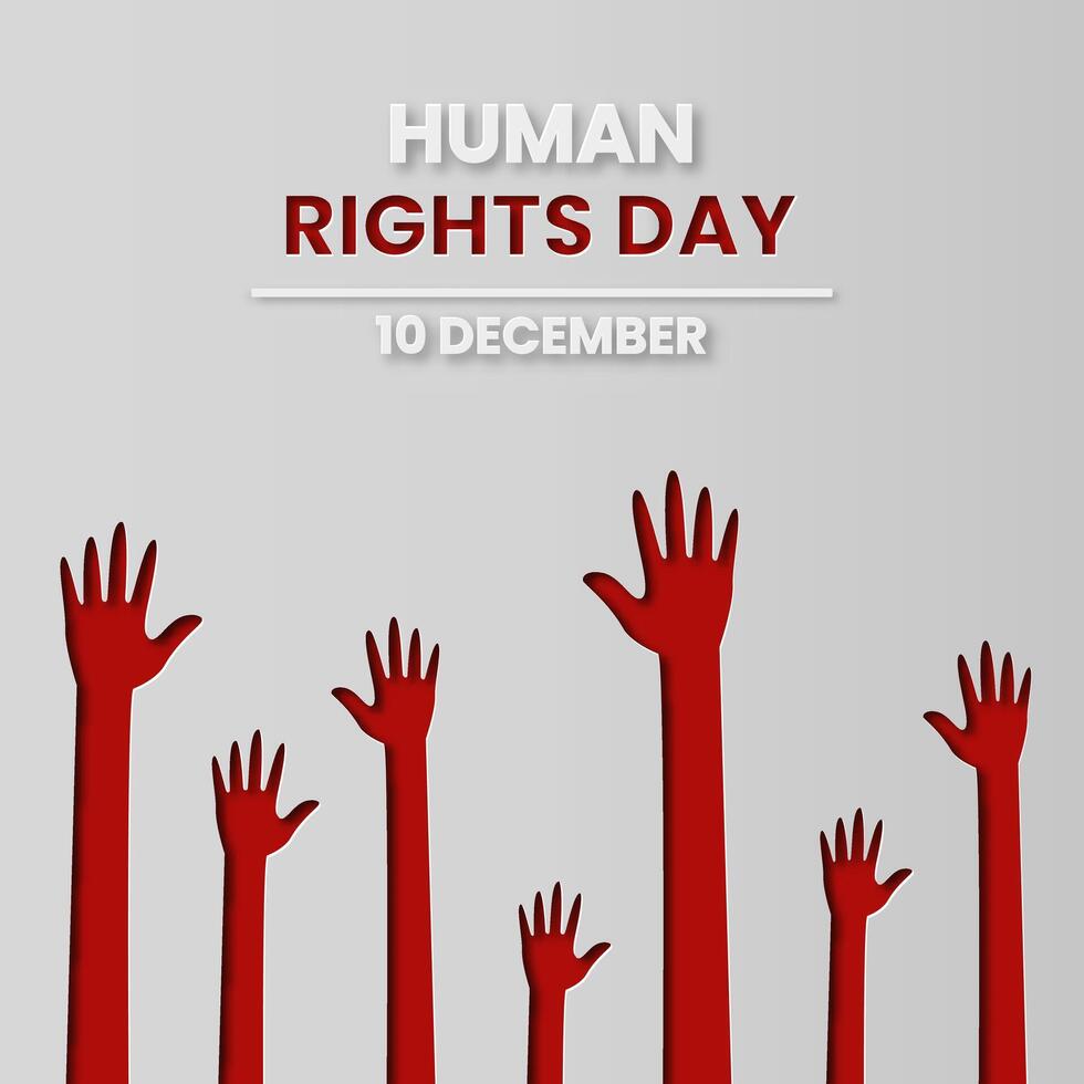 International Mensch Rechte Tag Illustration im Papier Schnitt Stil mit Hände und Text auf Licht Hintergrund. vektor