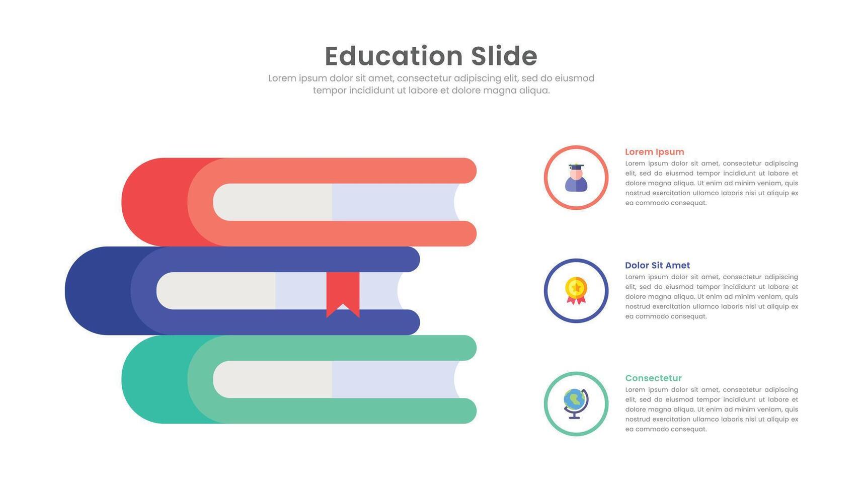 Bildung rutschen Infografik Vorlage mit 3 Punkt Bühne und Symbole zum Präsentation vektor