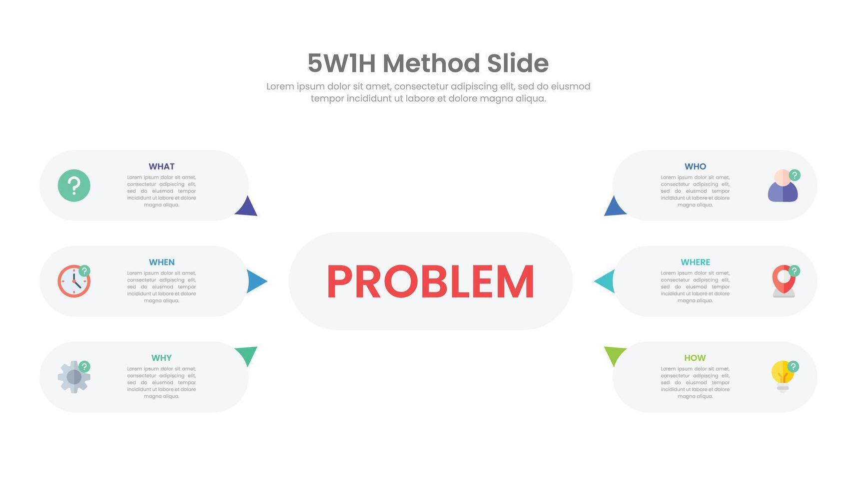 5w1h problem lösning metod infographic mall design. vektor