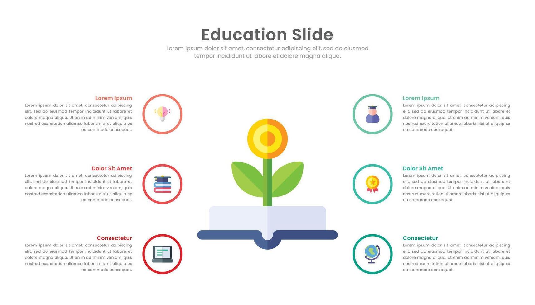 Bildung rutschen Infografik Vorlage mit 6 Punkt Bühne und Symbole zum Präsentation. vektor