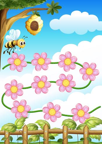 Eine Biene und Blumen vektor