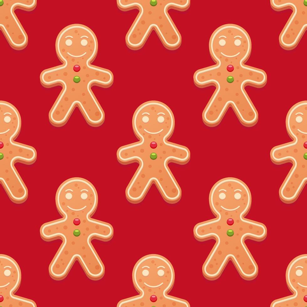 süß Karikatur Weihnachten Lebkuchen Kekse auf rot Hintergrund nahtlos Muster Illustration vektor