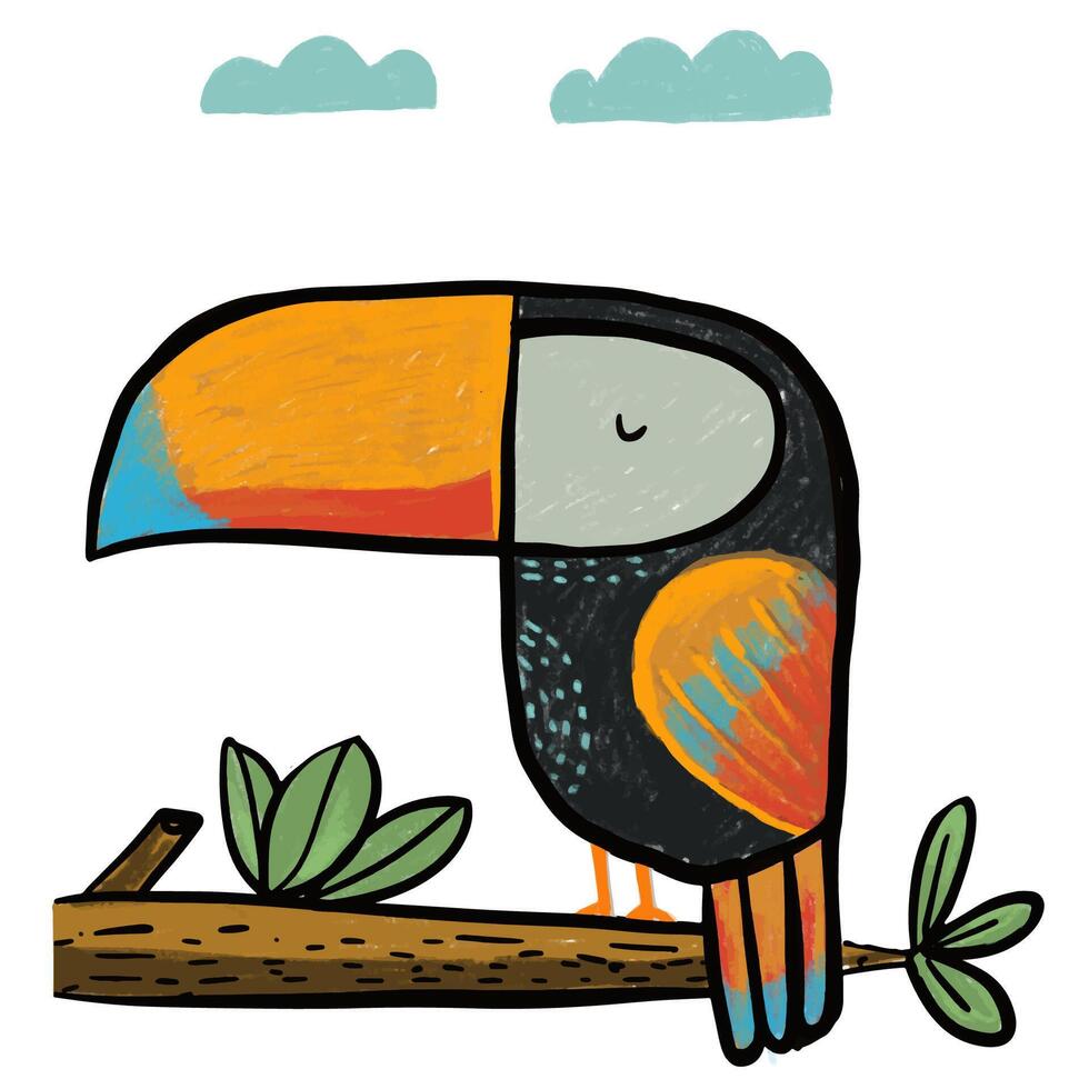 hand dragen tropisk fågel med full Färg och tecknad serie stil vektor