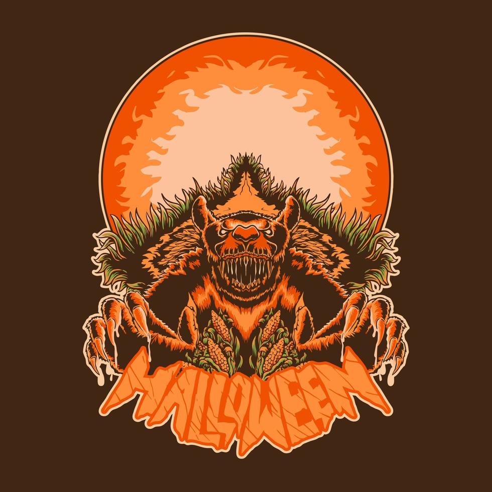 beängstigend Kürbismonster Halloween Premium-Vektor-Th-Shirt-Design-Illustration vektor