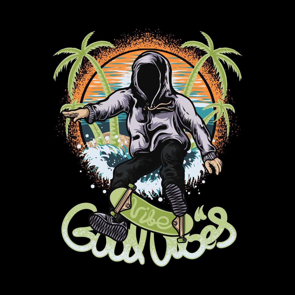 skateboarderman beach summer vibes vector illustration t-shirt design