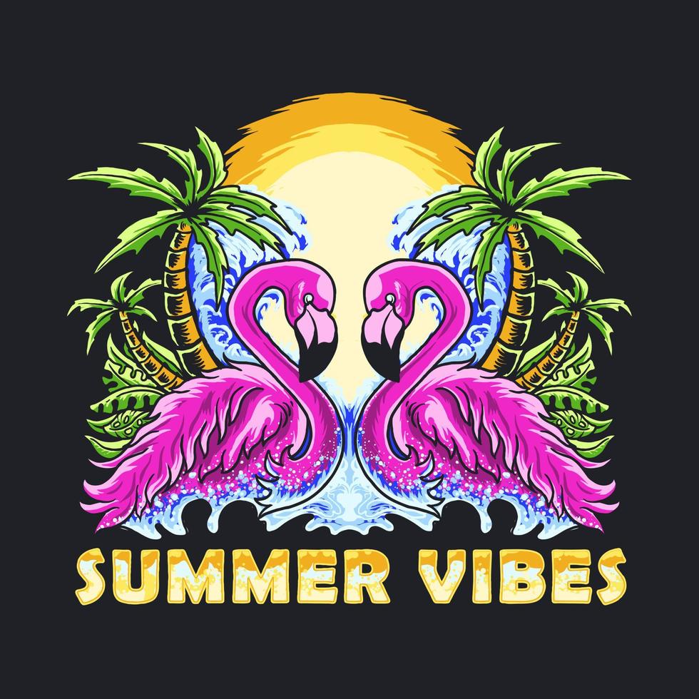 twin flamingo sommar vibbar vektor illustration tshirt design