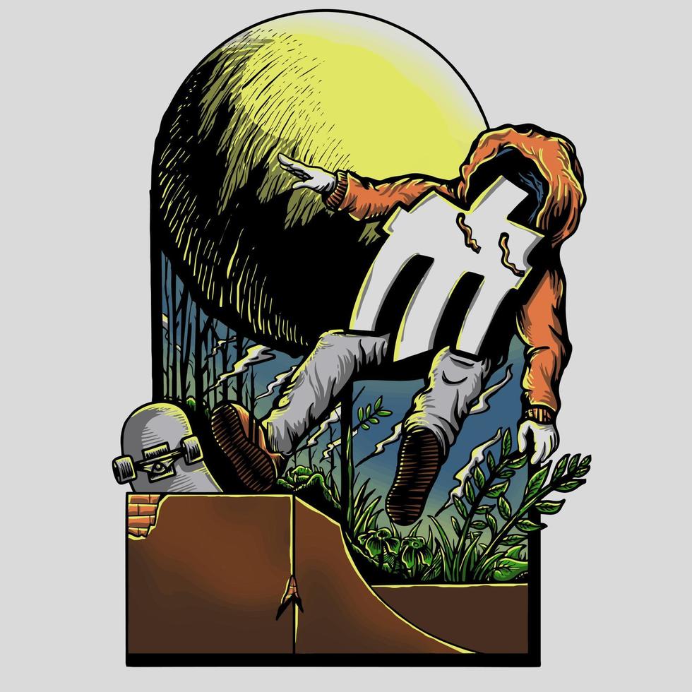 skateboardåkare på natur premium vektor illustration tshirt design