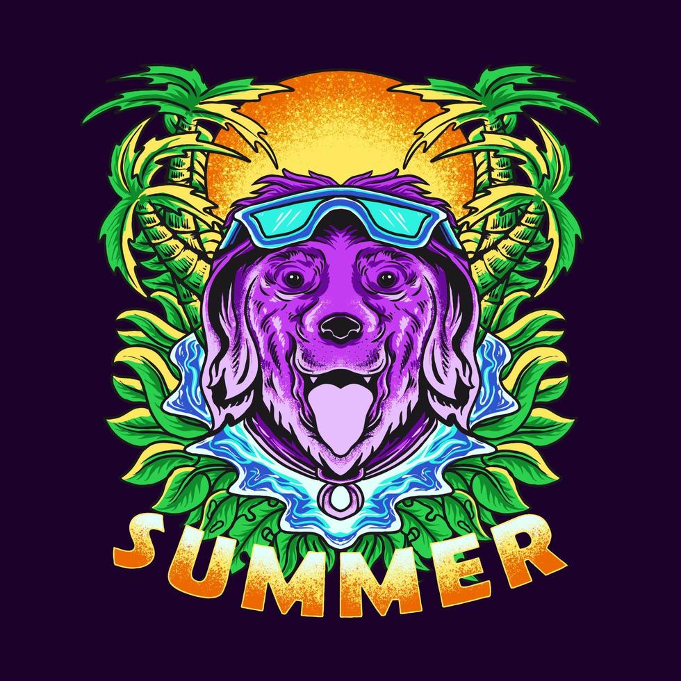 Hundekopf-Sommer-Viber-Vektor-Illustrations-T-Shirt-Design vektor