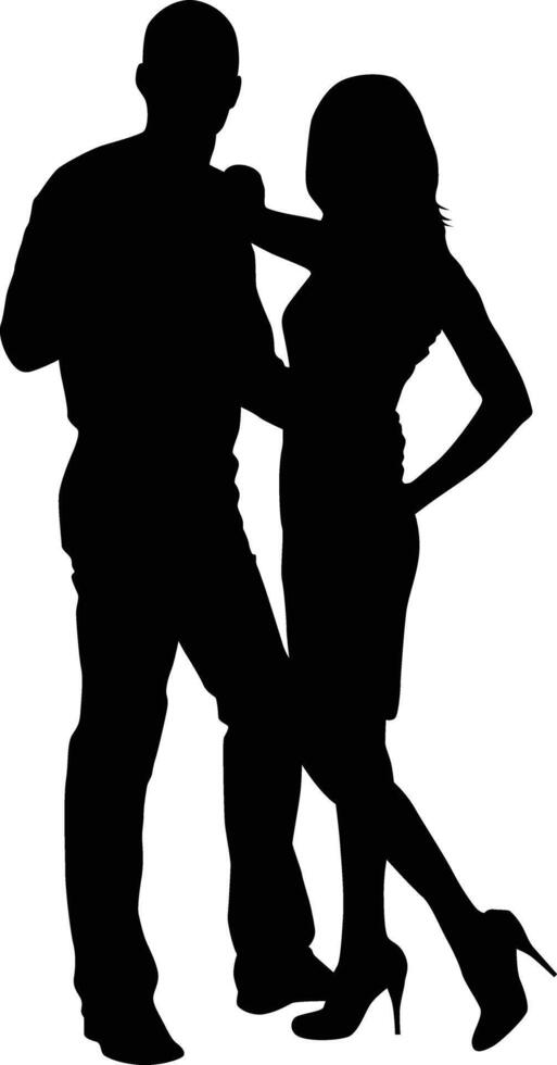 Paar Silhouette Illustration im schwarz Farbe. Hand gezeichnet Männer und Frauen Person Pose vektor