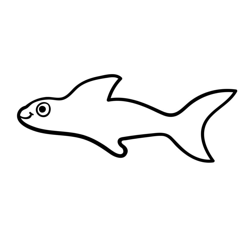 tecknad doodle linjär haj isolerad på vit bakgrund. barnslig stil. vektor