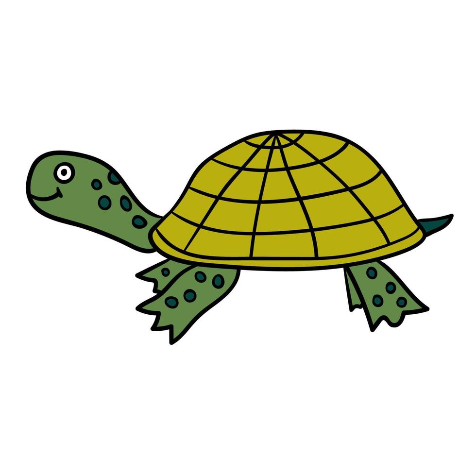 Cartoon doodle lineare Schildkröte auf weißem Hintergrund. vektor