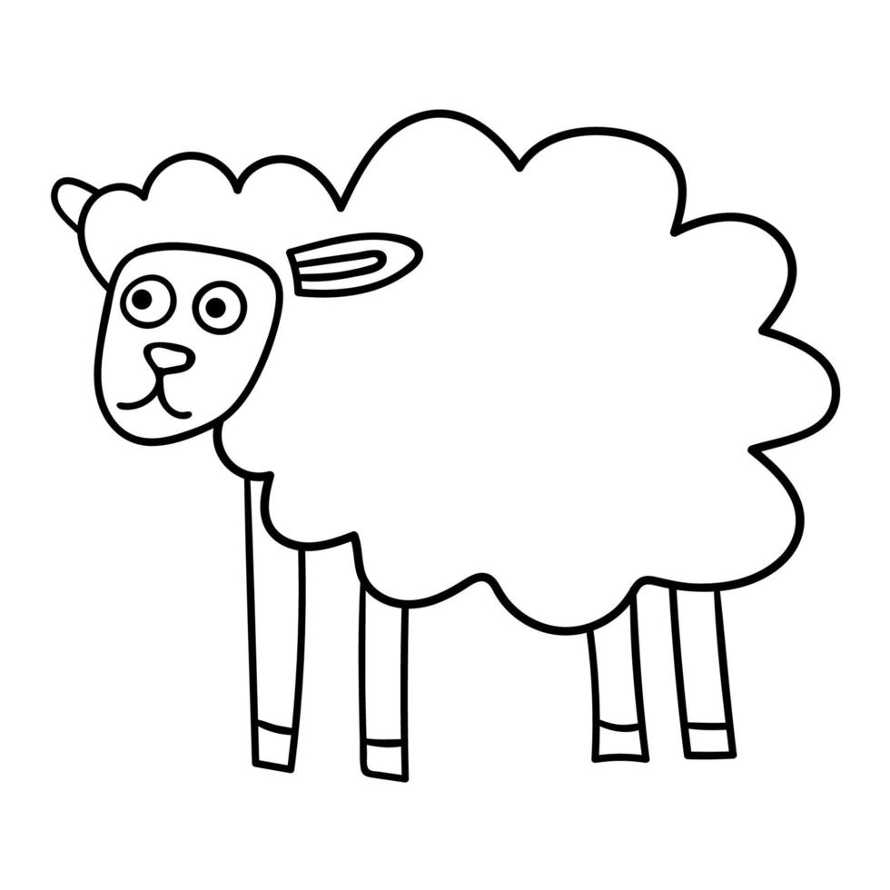Cartoon Doodle lineare Schafe isoliert auf weißem Hintergrund. vektor