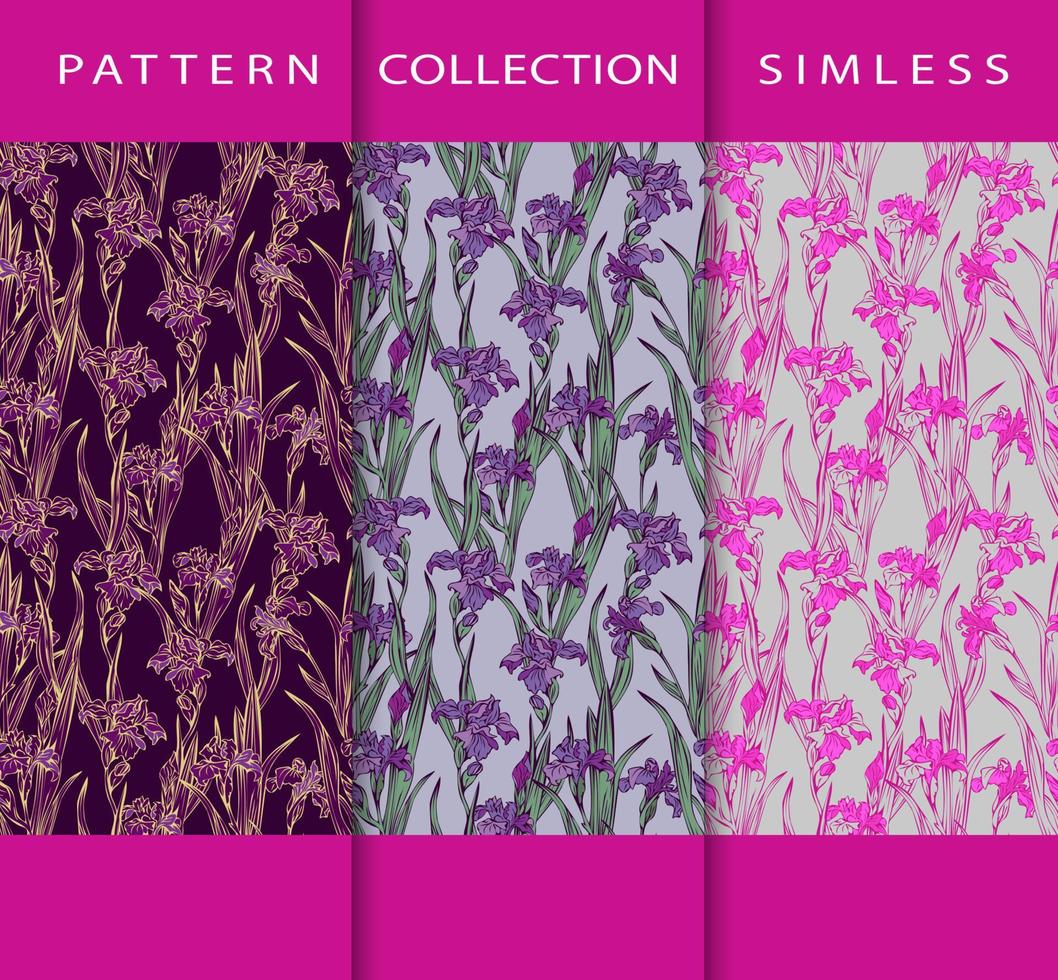 iris blommor. vektor sömlösa mönster med lila irisblommor för scrapbooking, tryck, presentpapper, tillverkning.