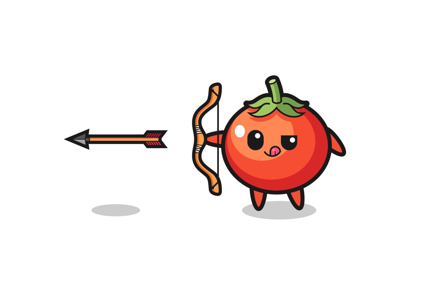 Illustration des Tomatencharakters beim Bogenschießen vektor