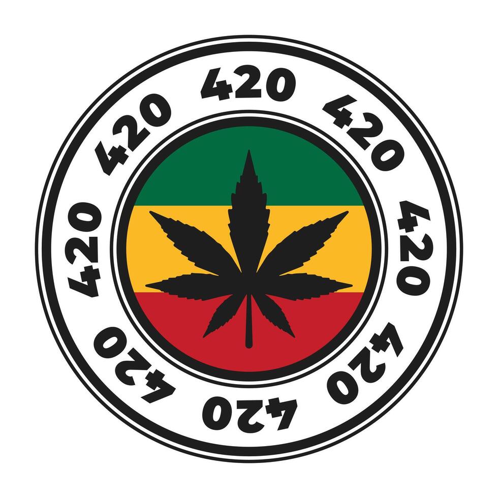 cannabis 420 runda stämpel, klistermärke, tecken med rasta flagga illustration vektor