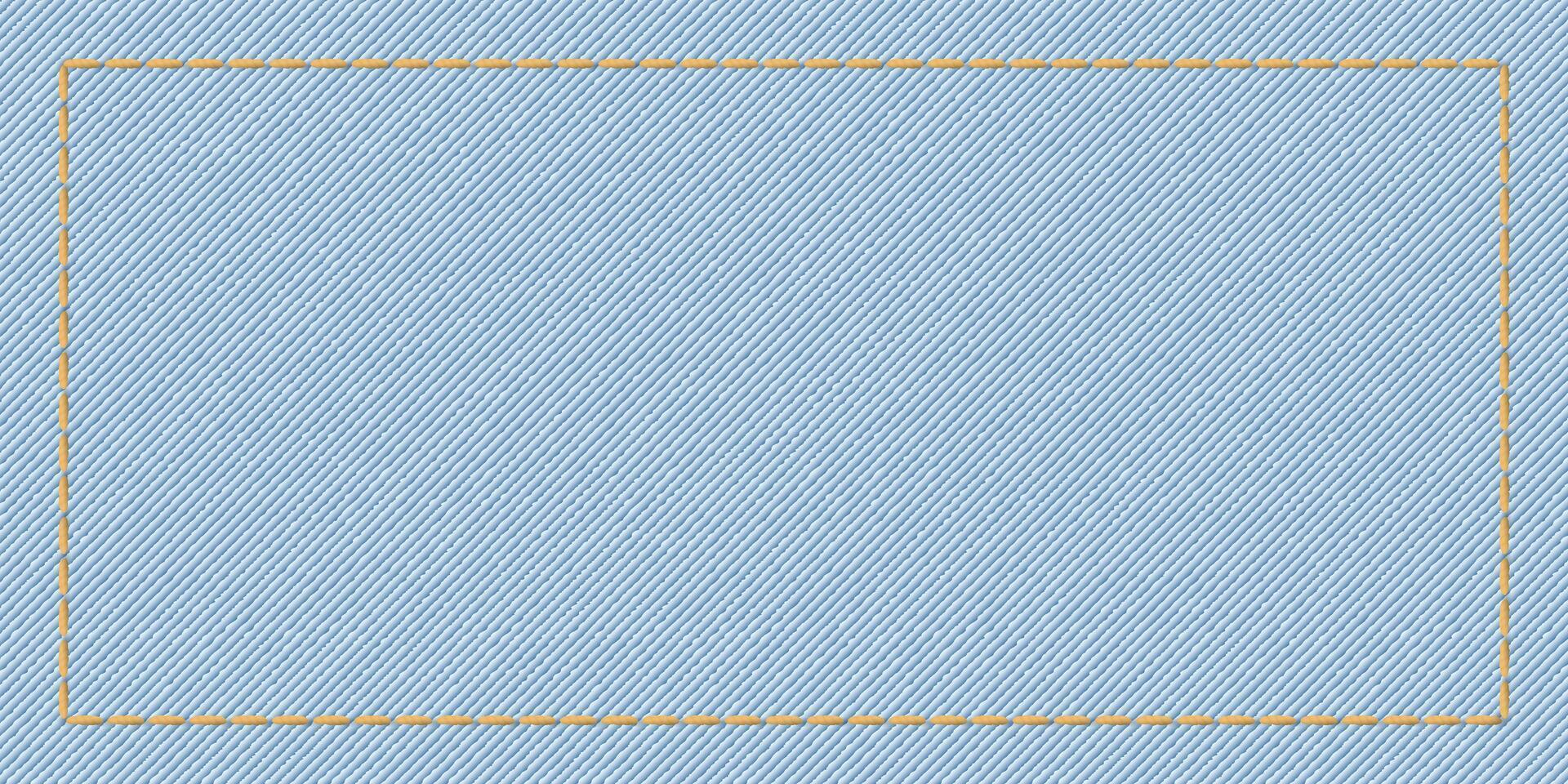 Denim Jean Textil- Licht waschen Farben Hintergrund mit Gold Nähte Rahmen Illustration. vektor