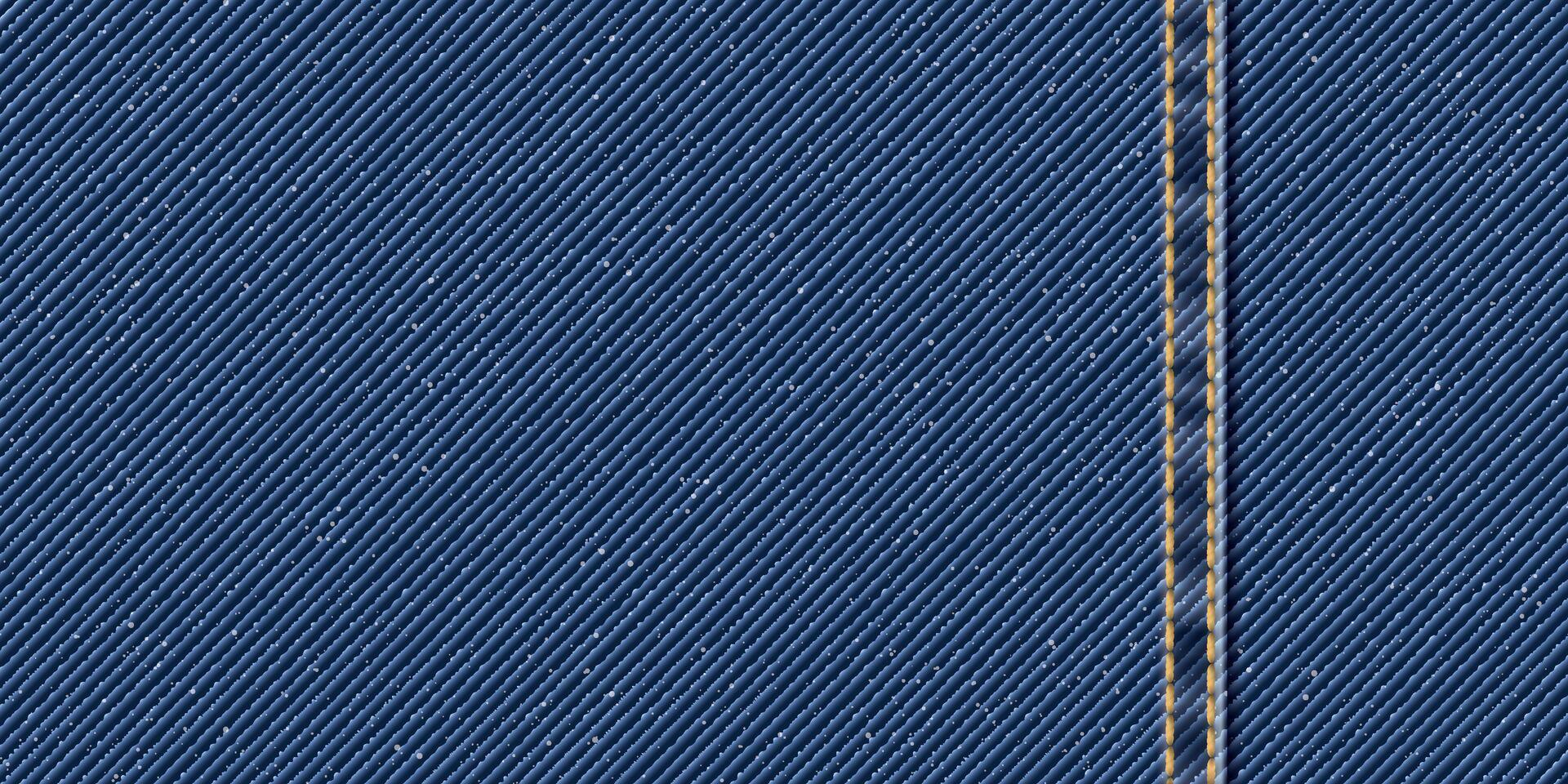 denim blå jean textil- mönster bakgrund med guld sömmar och veck illustration. vektor