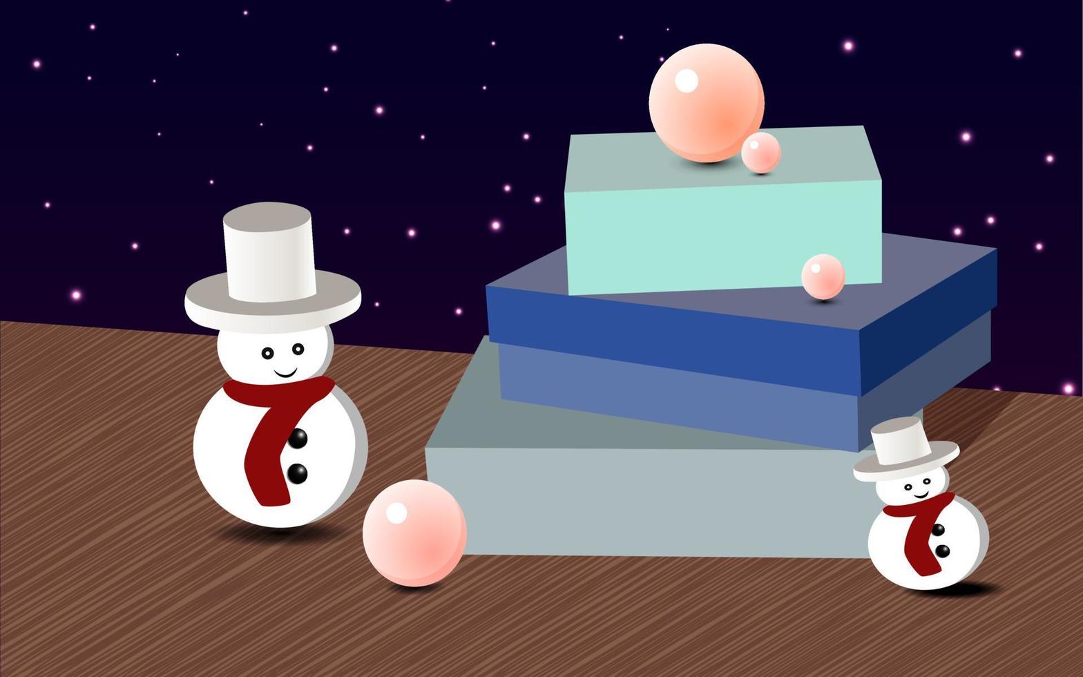 Schneemann und rosa Perlen mit Geschenkboxen, schöne Weihnachtsillustration für Social Media Promotion Sales Banner. vektor