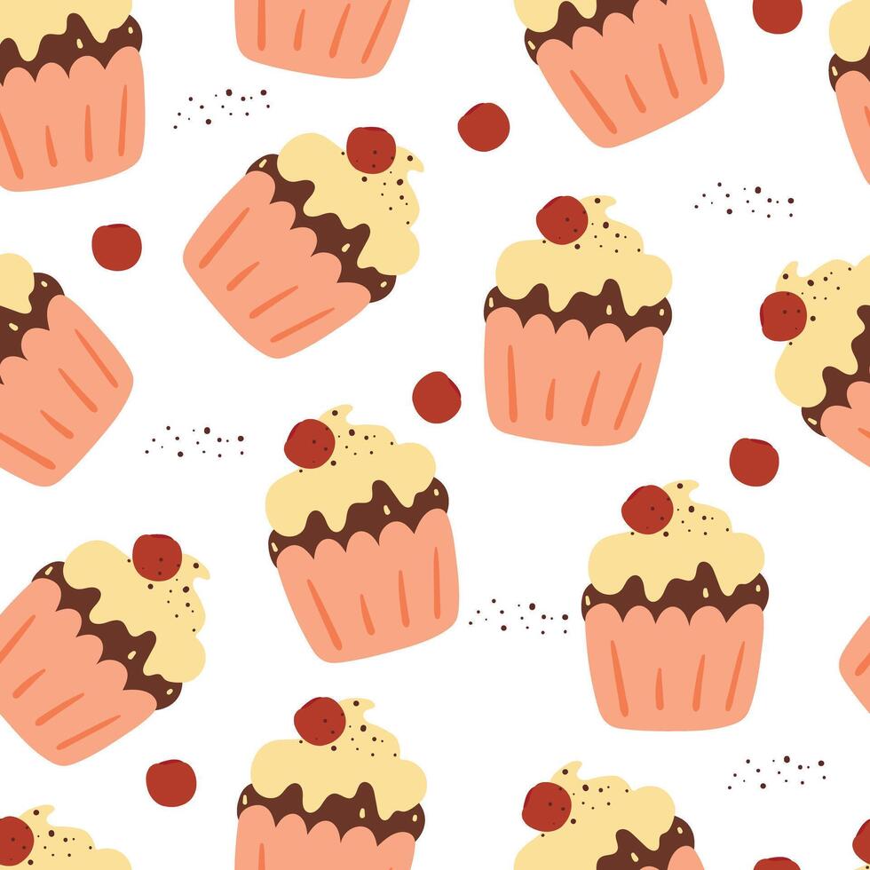 sömlös mönster tecknad serie cupcake. söt djur- tapet för textil, gåva slå in papper vektor