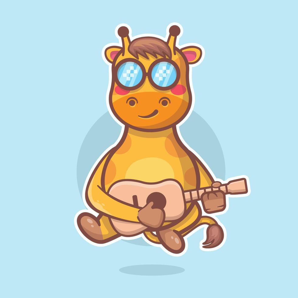 cool Giraffe Tier Charakter Maskottchen spielen Gitarre isoliert Karikatur vektor