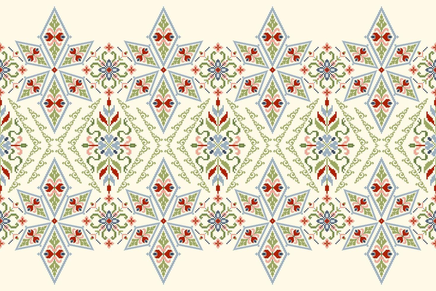 Blumen- Pixel Kunst Muster, geometrisch ethnisch orientalisch Stickerei auf Weiß Hintergrund vektor