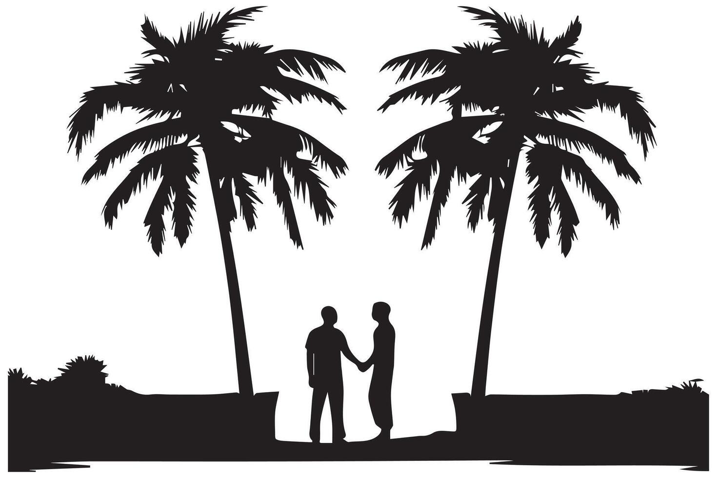 detta uppsättning av detaljerad handflatan och kokos träd silhuett illustrationer vektor