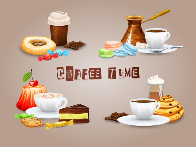 Kaffe dekorativa ikoner Set vektor