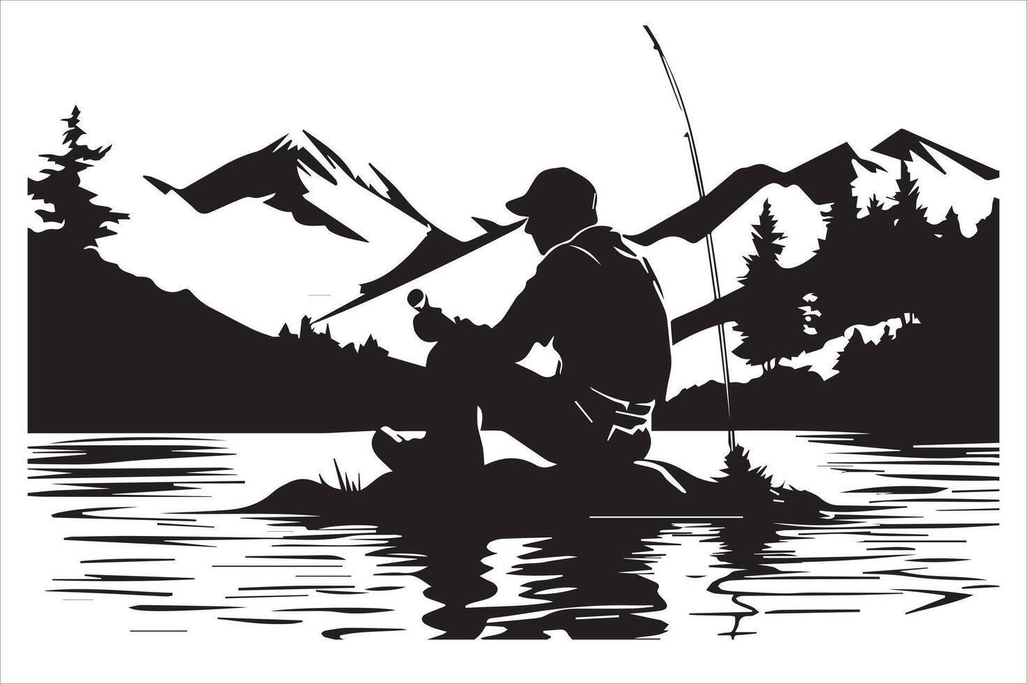 Fischer im Boot Silhouette Illustration vektor