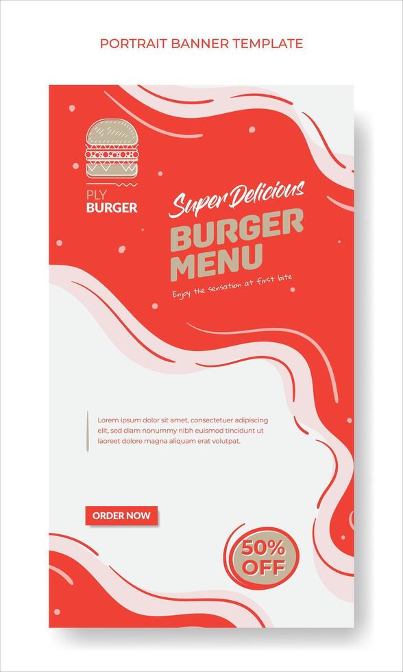 Porträt Banner Design mit winken Flüssigkeit Hintergrund zum Essen Burger Werbung Vorlage Design vektor