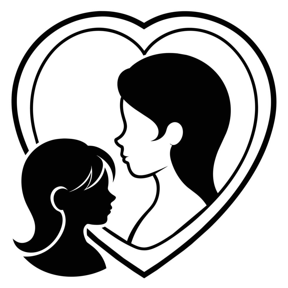 schön Mutter Silhouette mit Baby. Liner Logo Illustration auf Weiß Hintergrund. Mutter Tag Karte vektor