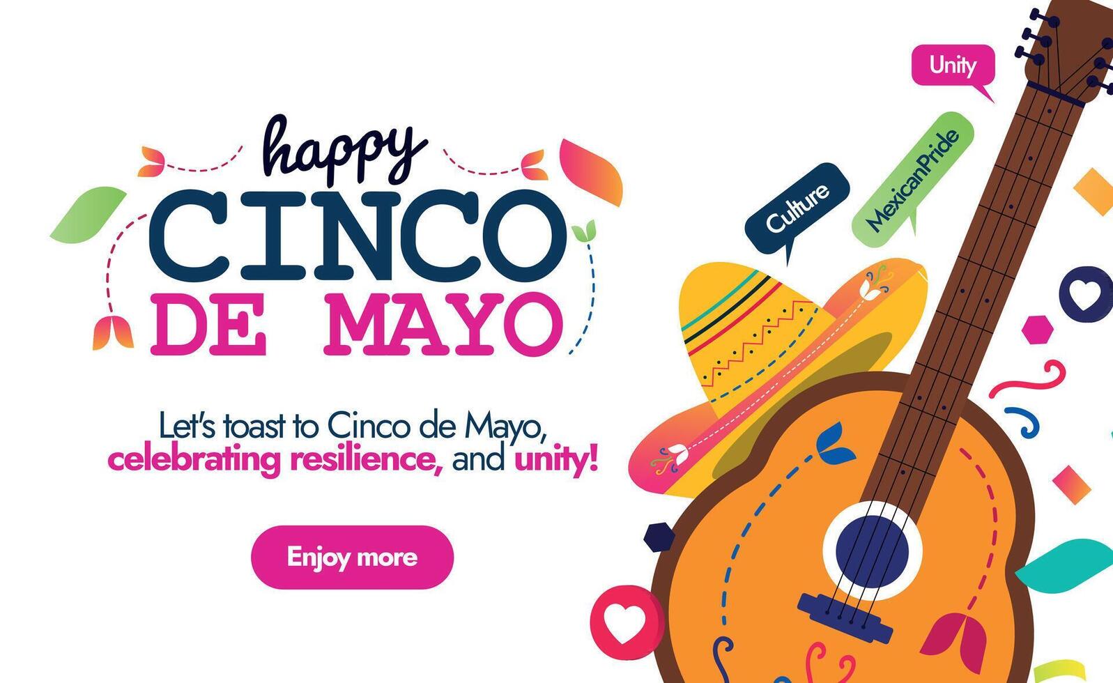 glücklich cinco de Mayonnaise. 5 .. kann cinco de Mayo Sozial Medien Feier Banner mit bunt Text, Mexikaner Gitarre und Mexikaner Hut mit Rede Luftblasen Mexikaner Stolz, Einheit, Kultur. Mexikaner Fiesta vektor