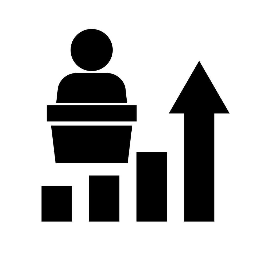 Silhouette Symbol von ein steigend Bar Graph und ein Person Herstellung ein Kampagne Rede. vektor