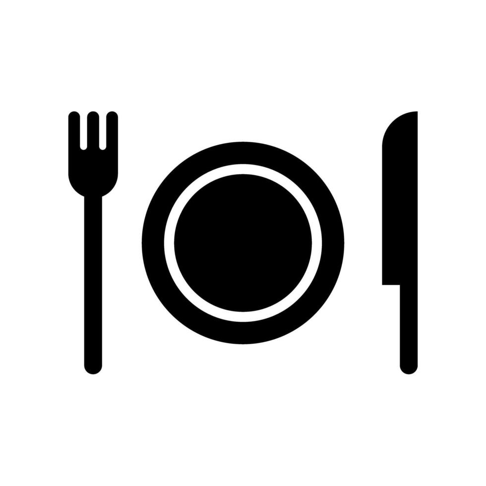 restaurang silhuett ikon. gaffel, kniv och tallrik. meny. vektor