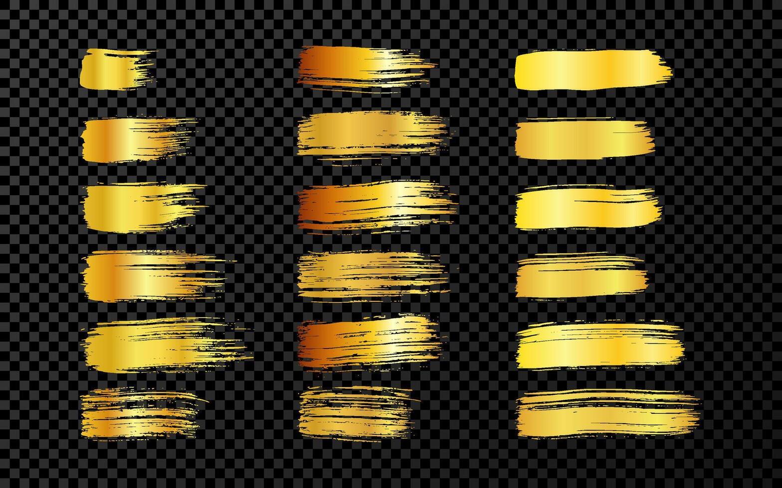 uppsättning av guld borsta slag. hand dragen bläck fläckar isolerat på mörk bakgrund. illustration vektor