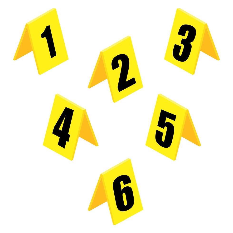 Illustration einstellen von Gelb Verbrechen Szene Marker mit Zahlen. vektor