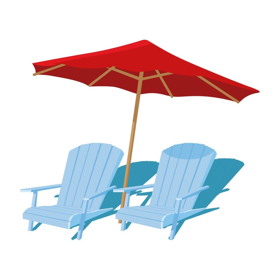 Strand Deck Stuhl mit Regenschirm. Sommer- Urlaub. Salon. Illustration vektor