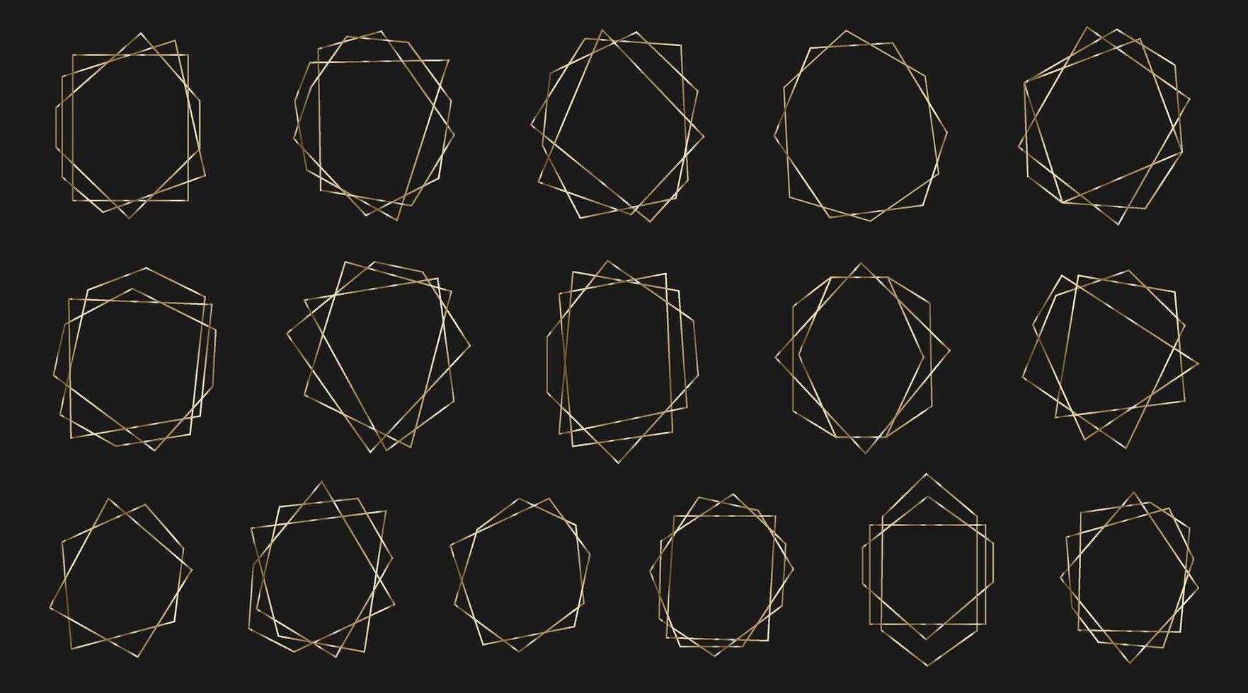 gyllene geometrisk ramar. geometrisk polyeder, konst deco stil för bröllop inbjudan, lyx mallar, dekorativ mönster. modern abstrakt element, illustration isolerat på bakgrund. vektor